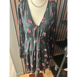 A new day floral black dress country girl outfit size L long sleeve short  NWT